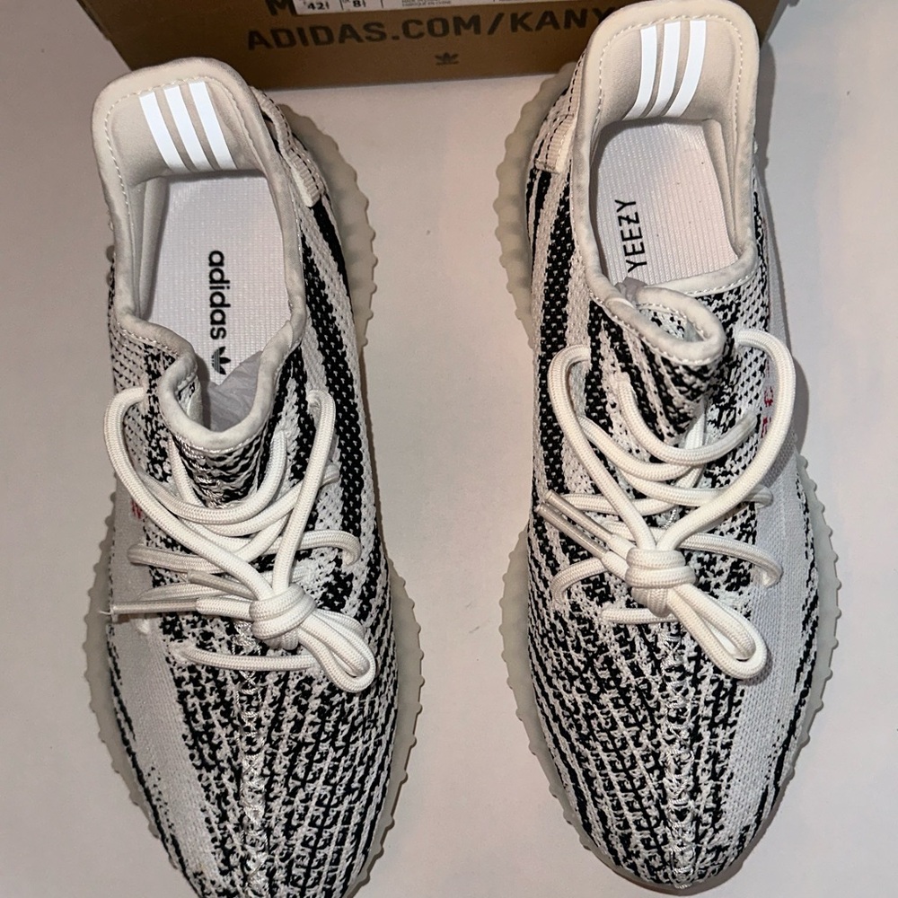 Adidas Yeezy Boost 350 V2 Zebra Print Sneakers White/Black/Red NEW
